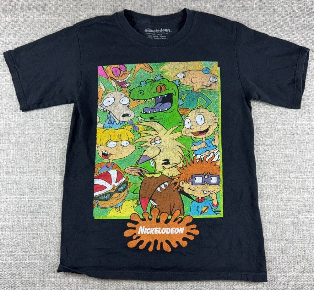 Nickelodeon 90s Cartoon Characters T Shirt Mens S Rugrats Hey Arnold Rocko Black